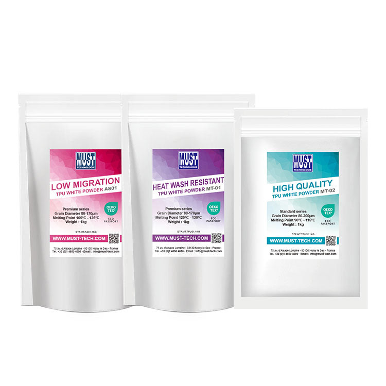 Poudre TPU DTF 1kg MT-01 - Poudre de Transfert résistante au lavage à 60°C