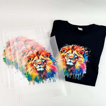 Film DTF imprimé couleur et t-shirt transfert lion – exemple de rendu DTF