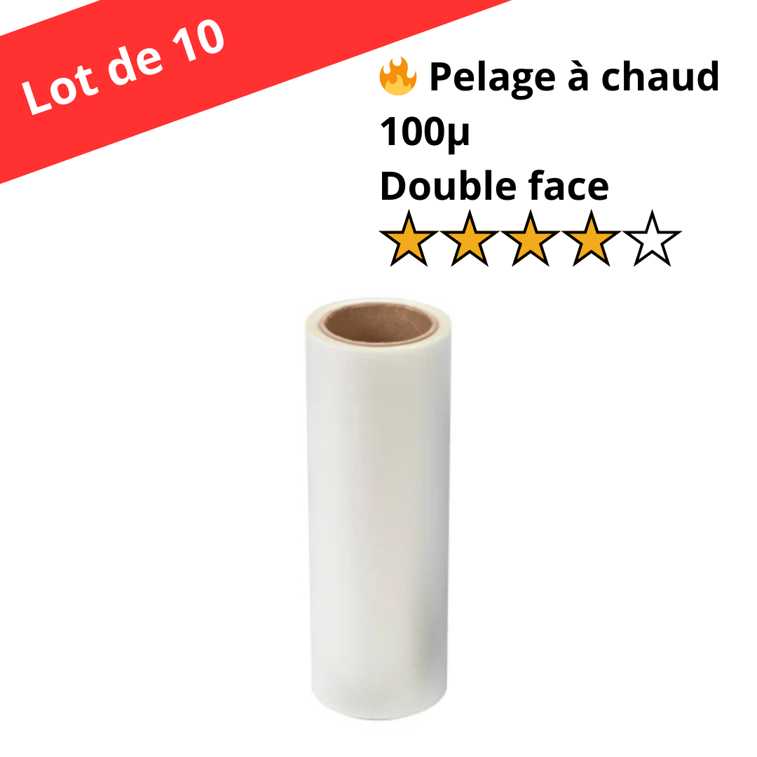 Lot de 10 rouleaux DTF Papier Film pelable à chaud - double face matte - 60cm x 100m - 100µ