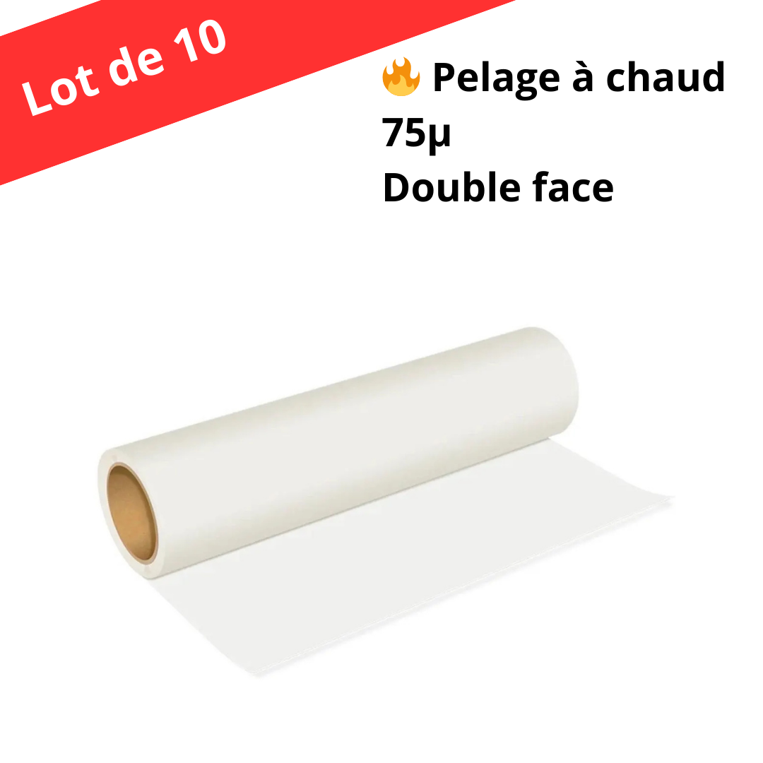 Lot de 10 rouleaux DTF Papier Film pelable à chaud - double face matte - 60cm x 100m - 75µ