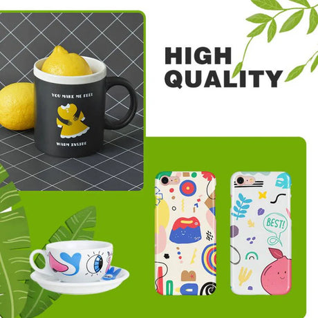 Qualité d’impression UV DTF premium sur mugs, tasses et coques de téléphone avec film UV DTF AB